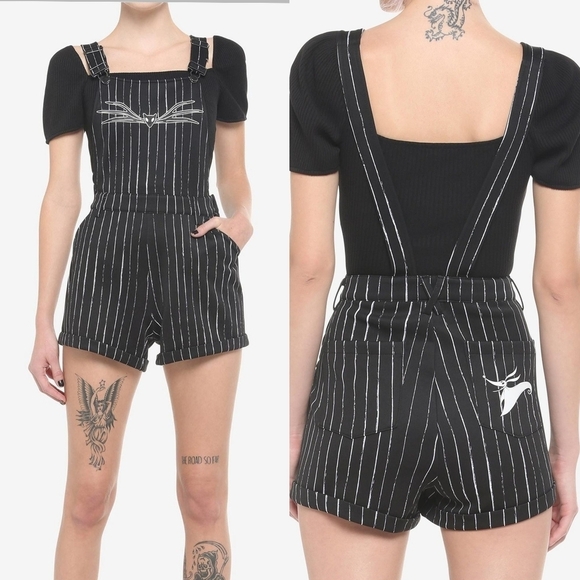 Disney Pants - Disney Nightmare Before Christmas Jack Pinstripe Shortalls XL